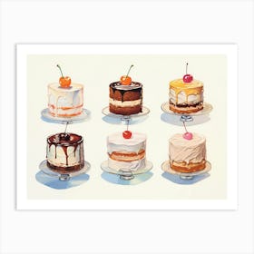 Cakes, Food, Dessert, Pastel Colors, Preppy Aesthetic, Trendy Art Print