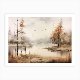 A Painting Of A Lake In Autumn 41 Art Print