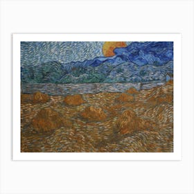 Landscape With Wheat Sheaves And Rising Moon,Vincent Van Gogh Art Print