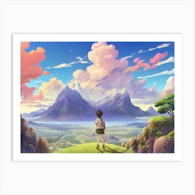 Girl Looking At The Mountains Art Print