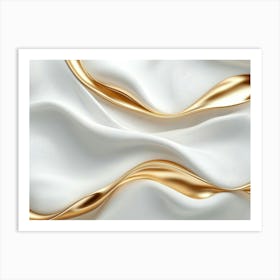 Elegant 3d Design White and Golden Silk Satin Geometric Waves Art Print