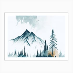 Mountain And Forest In Minimalist Watercolor Horizontal Composition 225 Art Print