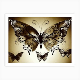 Butterflies On A Gold Background Art Print