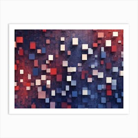 Abstract Image Of A Grid Of Colorful Cubes Against A Blue And Red Background Art Print