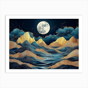 Full Moon Over Mountains 1 Art Print