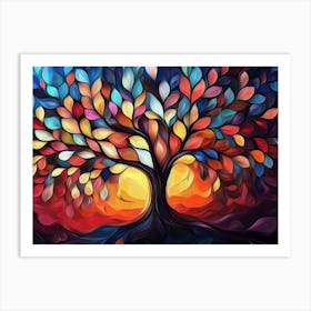 Colorful Tree Of Life With Vibrant Leaves Hanging Branches Art Print