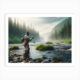 Fly Fisherman In The River Art Print