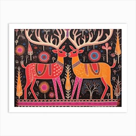 Reindeer 1 Folk Style Animal Illustration Art Print