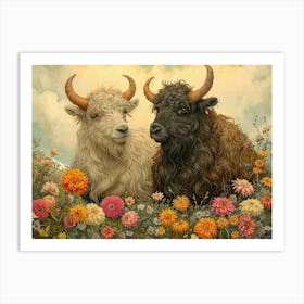 Floral Animal Illustration Yak 4 Art Print