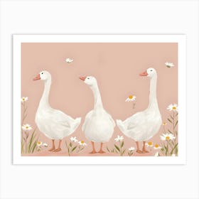 Three White Geese Kids and Nursery Art Print