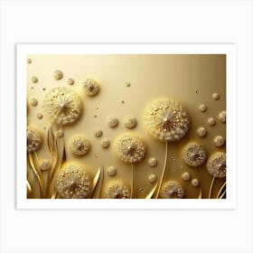 3d Golden Dandelion Flowers, Circles Simple Golden Circles 2 Art Print