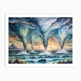 A Dramatic Poster Of Water Spouts Forming Over The Art Print