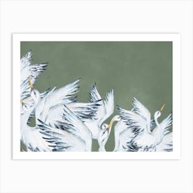 White Cranes Art Print