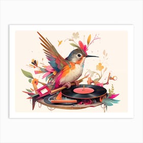 Hummingbird and a vinyl record player Art Print