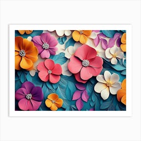 3d With Vibrant Floral Pattern 3 Art Print