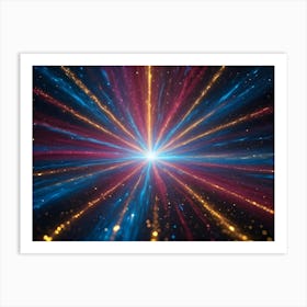 A Bright, Abstract Burst Of Light With Streaks Of Blue, Orange, And Gold, Creating A Sense Of Speed, Energy, And Movement Art Print