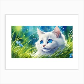 White Cat With Blue Eyes Art Print