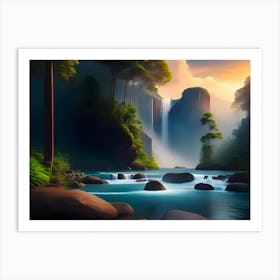 Waterfall In The Forest Art Print