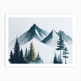 Mountain And Forest In Minimalist Watercolor Horizontal Composition 77 Art Print