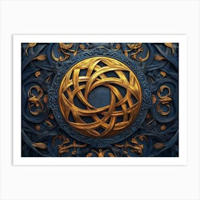 Golden And Dark Blue 3d Modern Painting Art Print