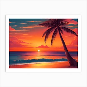 A Tranquil Beach At Sunset Horizontal Illustration 62 Art Print