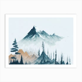Mountain And Forest In Minimalist Watercolor Horizontal Composition 286 Art Print