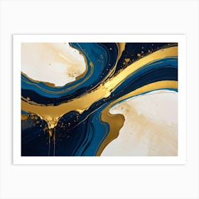 Gold And Blue Abstract Painting 4 Art Print