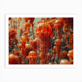 3d orange Jellyfish Flower Art Print