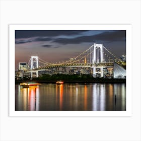 Gorgeous Rainbow Bridge And Tokyo Skyline At Sunset Art Print