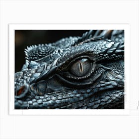 Macro Photograph Of A Black Dragon Scales Absorbing Light A Singular Eye Captivating With A Light Art Print