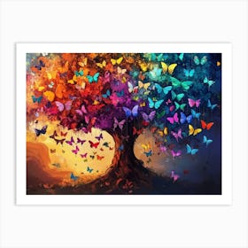 Vibrant Butterfly Tree With Colorful Hanging Leaves, 3d Abstract Art Print