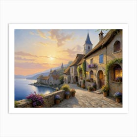 Evening By The Seaside Village Art Print