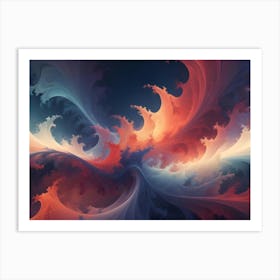 Abstract Background With Swirling, Feathery Forms In Shades Of Orange, Blue, And White Against A Dark Background Art Print