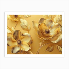 Golden Floral Background, Vintage Flower Design, Luxurious Nature Art Print