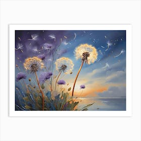 Vintage Dandelions At Sunset Art Print