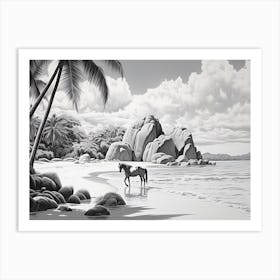 A Horse Oil Painting In Anse Source D Argent, Seychelles, Landscape 3 Art Print