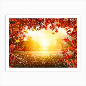 Autumn Themed Frame Showcasing An Explosion Of Vibrant Foliage Hues Ranging From Deep Reds To Warm (6) Art Print