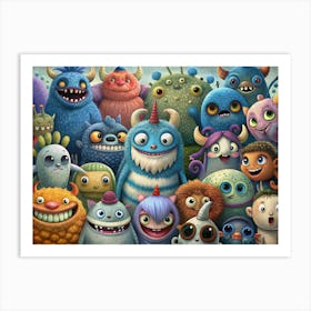 Group Of Funny Monsters With Different Expressions Art Print