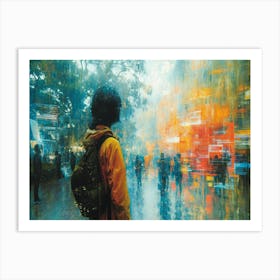 Digital Fusion: Human and Virtual Realms - A Neo-Surrealist Collection. Rainy Day Art Print
