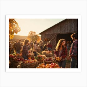 Autumn Harvest Festival On A Rustic Farm Overflowing Baskets Of Ripe Autumn Fruits Including Apple Art Print