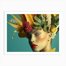 Woman With Flowers On Her Head 9 Art Print