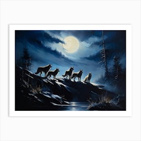 A Pack Of Wolves Silhouetted Under A Full Moon Their Howls Amalgamating With The Wailing Wind Amid (3) Art Print