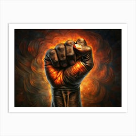 Powerful Clenched Fist With Firey Background Art Print