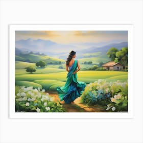 Woman In A Green Sari Art Print