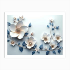 3d Artwork Illustration Flowers White Background 2 Art Print