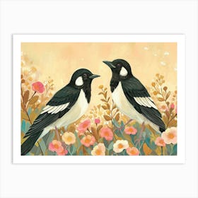 Floral Animal Illustration Magpie 1 Art Print