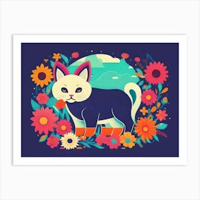 Cat In Flowers Illustration Art Print