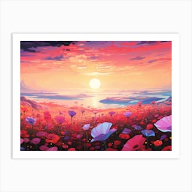 Colorful Sun and Flowers Art Print