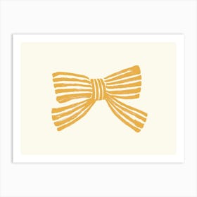 Blue Stripe Bow Ribbon - Yellow Gold Art Print