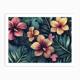 Tropical Leaves And Flowers Art Print